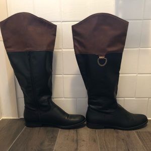 Merona black and brown zip up riding boots.